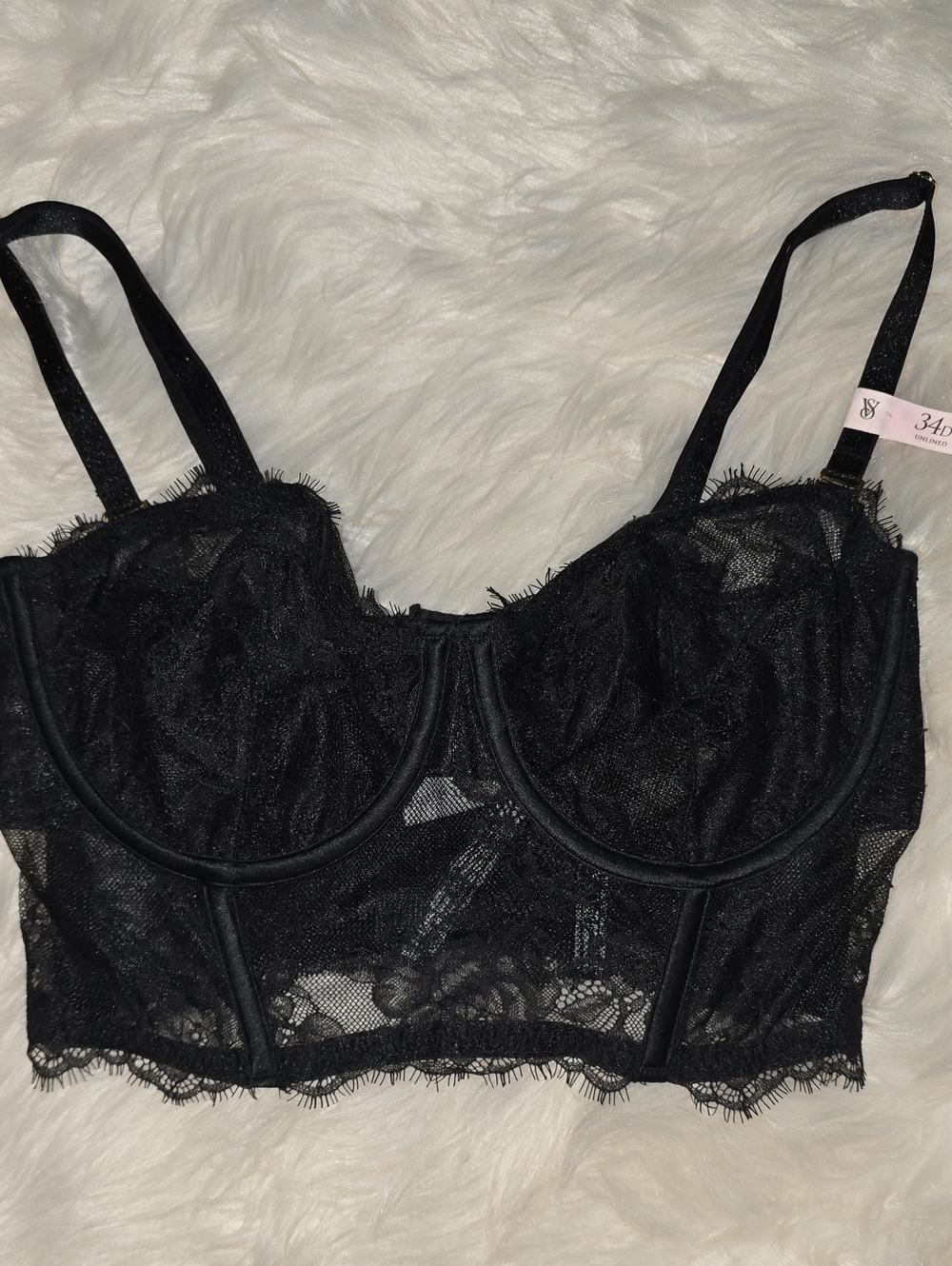Victoria's Secret VS Archives Black Lace Longline Bra 34D